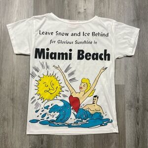 Vintage 80s Miami Beach Destination Summer Size Large Wide Neck Cover Tshirt